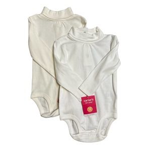 NWT Lot of 2 Carter's Turtleneck Baby Bodysuit 12 Months White Warm Snap Close